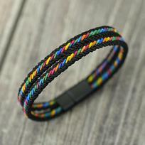 Nauja „Pride“ vaivorykštės pintų apyrankių pora vyrams ir moterims, rankų darbo pintos virvės apyrankė su magnetiniu užsegimu, universali apyrankė 20.5cm(8inch)