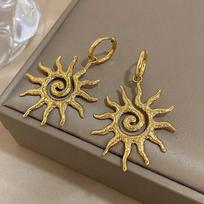 Bohemian Spiral Sun Drop Earrings Gold Silver Retro Celestial Design Alloy Material Statement Jewelry for Women's Daily Wear