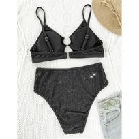 Blizgus Švytintis Išpjovos Moteriškas Maudymosi Kostiumas Aukšto Liemens Bikini Moterims Maudymosi Kostiumai Dviejų Dalių Bikini Rinkinys Maudymosi Kostiumas L juoda