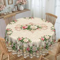 Apvalus stalo užtiesalas pietų stalui, rožių retro raštas, vandeniui ir aliejui atsparus, paliekamas ant stalo, buitinis, ilgas stalo užtiesalas pietų stalui Round tablecloth-152x152cm