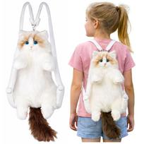 LEAN Toys Katės Kuprinė, Balta, 50cm, Realistiškos Detalės, Silikoninės Kojytės, Pliušinis Žaislas Vaikams