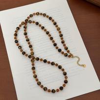 14K Real Gold Plated Copper Chain Strand Chokers For Women Light Luxury Natural Tiger Eye Stone Beads Beaded Necklace Jewelry