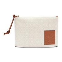 Loewe Oblong Pouch Logo Print Canvas Embossed Leather Clutch Women Clutch White C821C63X05-2426 Basic Set (Bag+Dust Bag)