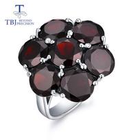 100% natūralaus brangakmenio juodo granato gėlių stiliaus žiedai 925 sterlingų sidabro puikūs papuošalai moters jubiliejaus ir gimtadienio proga. us ring size 7# raudona