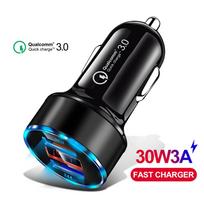 Dvigubas USB greitas automobilinis įkroviklis LCD ekranas 3.0 greitas įkrovimas Power Auto USB adapteris, skirtas Xiaomi Huawei P30 P20 USB įkroviklis iPhone 12 Xs juoda