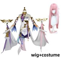 Anime Game Impact 3 Elysia Cosplay kostiumas Herrscher Of Human Ego Perukas Kombinezonai Batai Moteris Seksualus Helovino kostiumas L-(Costume+Wig)