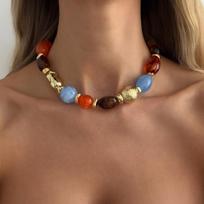 Ingemark Bohemian Colored Acrylic Resin Beaded Choker Necklace for Women Retro Adjustable Clavicle Chain New Jewelry Accessories