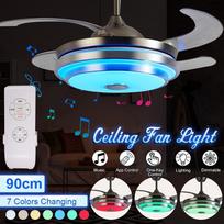 72W LED Modernus Bluetooth Muzikos Ventiliatorius Šviestuvas Itin tylus Išmanus Nuotolinio Valdymo Teleskopinis Lubų Ventiliatorius Šviestuvas Restoranas 93*38*45cm Frequency Conversion