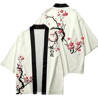 Japoniškas tradicinis kardiganas-chalatas vyrams ir moterims Harajuku vyšnių žiedų rašto kimonas Cosplay moterims paplūdimio haori yukata kimonas 5XL white