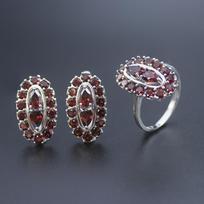 100% Natūralaus granato papuošalų rinkiniai 925 prabos sidabro užsegimas Auskarai Žiedas Brangakmenių papuošalai moterims Vestuvių Gimtadienio dovana us ring size 7# raudona