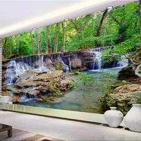 2D Natural Forest Waterfall Tapestry Lush Green Stream Landscape Wall Hanging for Nature Lovers 47.2x31.5inch/120*80cm