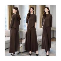Chic Autumn Wide-Leg Pants Suit for Women: Slimming, Tummy-Tucking, Casual Two-Piece Set 2XL (115-125 lbs) kava