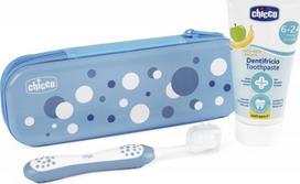 Dantų pasta su dantų šepetėliu Chicco Always with a Smile Set Indigo, bananų skonio/obuolių skonis, 50 ml