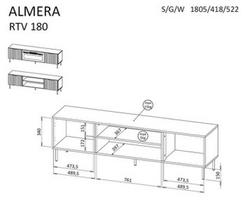 ALMERA TV spintelė 180,5x42x52,5 riešutmedžio/kašmyro + juodos spalvos židinys