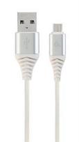 GEMBIRD CC-USB2B-AMmBM-2M-BW2 Premium cotton braided Micro-USB charging and data cable 2m silver/white
