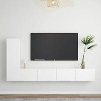 Televizoriaus spintelių komplektas, 3 dalių, baltas, mediena
