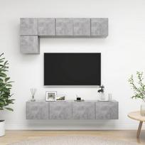 Televizoriaus spintelių komplektas, 5 dalių, betono, mediena