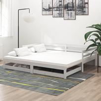 Ištraukiama lova, balta, 2x(90x200)cm, pušies medienos masyvas