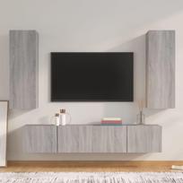 TV spintelių komplektas, 4 dalių, pilkas ąžuolo, mediena
