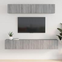 TV spintelių komplektas, 5 dalių, pilkas ąžuolo, mediena