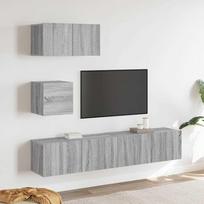 TV spintelių komplektas, 4 dalių, pilkas ąžuolo, mediena