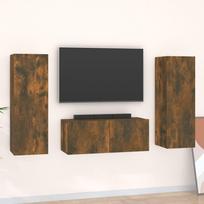 TV spintelių komplektas, 3 dalių, dūminio ąžuolo, mediena