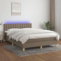 Lova su spyruoklėmis/čiužiniu/LED, taupe, 140x190 cm, audinys
