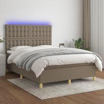 Lova su spyruoklėmis/čiužiniu/LED, taupe, 140x190 cm, audinys
