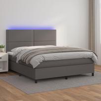 Lova su spyruoklėmis/čiužiniu/LED, pilka 140x190cm dirbtinė oda