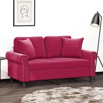 Dvivietė sofa su pagalvėlėmis, raudonojo vyno, 120cm, aksomas