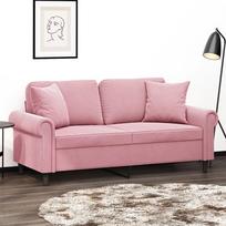 Dvivietė sofa su pagalvėlėmis, rožinės spalvos, 140cm, aksomas