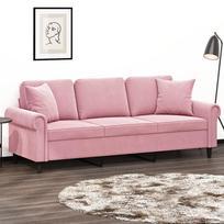 Trivietė sofa su pagalvėlėmis, rožinės spalvos, 180cm, aksomas