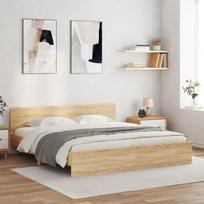Lovos rėmas su galvūgaliu ir LED, sonoma ąžuolo, 180x200cm