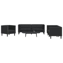 Chesterfield sofų komplektas, 3 dalių, juodas, dirbtinė oda