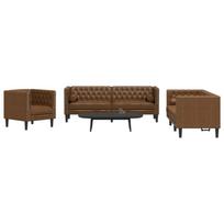 Chesterfield sofų komplektas su pagalvėlėmis, 3 dalių, rudas