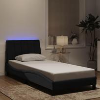 Lovos rėmas su LED be čiužinio, Hanko, juodos spalvos, 90x200cm, aksomas