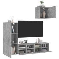 Sieninė TV sekcija, 4 dalių, betono pilka, apdirbta mediena
