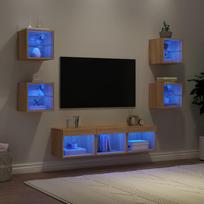 Sieninė TV sekcija su LED, 7 dalių, ąžuolo, apdirbta mediena