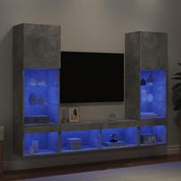 Sieninė TV sekcija su LED, 5 dalių, betono, apdirbta mediena