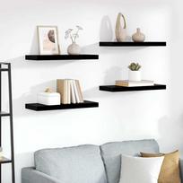 Pakabinamos lentynos, 4vnt., juodos, 60x23,5x3,8cm, MDF