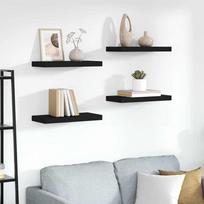 Pakabinamos sieninės lentynos, 4vnt., juodos, 50x23x3,8cm, MDF