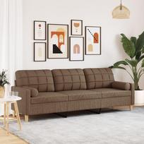 Trivietė sofa su pagalvėlėmis, rudos spalvos, 210cm, audinys