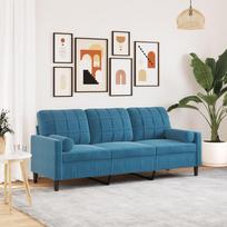 Trivietė sofa su pagalvėlėmis, mėlynos spalvos, 180cm, aksomas