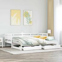 Lova su ištraukiama dalimi/stalčiais be čiužinio balta 90x200cm