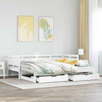 Lova su ištraukiama dalimi/stalčiais be čiužinio balta 80x200cm