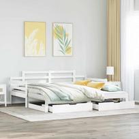 Lova su ištraukiama dalimi/stalčiais be čiužinio balta 80x200cm