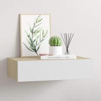 Prie sienos tvirtinama stalčių lentyna, ąžuolo ir baltos spalvos, 40x23,5x10cm, MDF