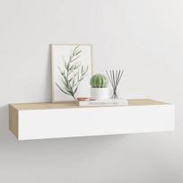 Prie sienos tvirtinama stalčių lentyna, ąžuolo ir baltos spalvos, 60x23,5x10cm, MDF