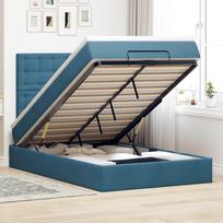 Osmanų lovos rėmas su čiužiniais, mėlynas, 120x190 cm, aksomas