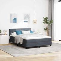 Kiemas lova su čiužiniu Tamsiai pilka 140 x 190 cm Aksomas